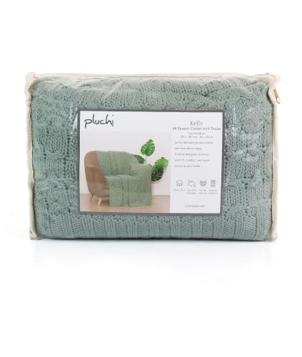 Image of Pluchi Kelly Knit Cotton Knitted Textured All Season AC Throw Blanket for Sofa (Luxurious,125cm X 150cm, 49 x 59 Inches) (Lily Pad Blue)