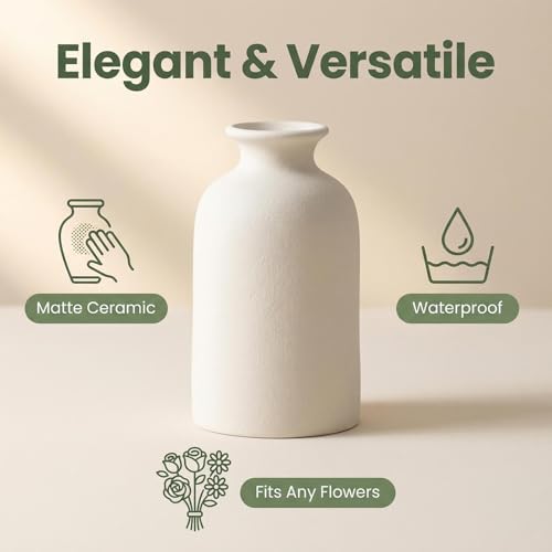 Vase rond céramique mat 12 cm fleurs séchées VANTOBEST