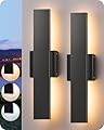 EDISHINE 2 Pack LED Outdoor Wall Lights Dimmable, 3000K 4000K 5000K, 15.7" Modern Black Outdoor Wall Sconce, IP65 Waterproof, Linear Exterior Wall Light for Entrance, Hallway, Garage, Porch