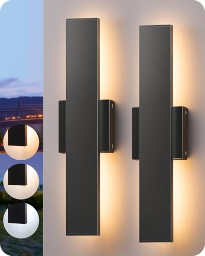 EDISHINE 2 Pack LED Outdoor Wall Lights Dimmable, 3000K 4000K 5000K, 15.7' Modern Black Outdoor Wall...