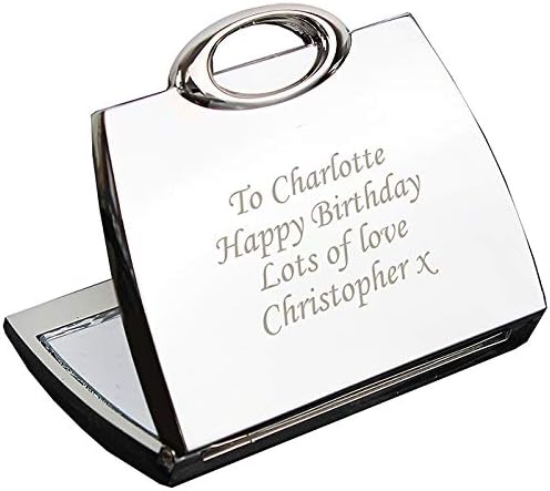 Personalised Silver Plated Handbag Shape Compact Mirror ENGRAVED FREE, Birthday, Wedding, Anniversary Gift by Personalised FREE