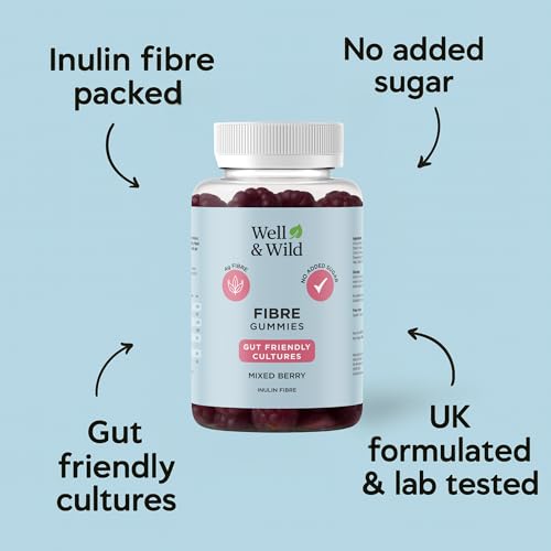 Well & Wild Prebiotic Fibre Gummies – 4g Inulin + Live Cultures – Vegan Gut Health & Digestive Support – Sugar Free – Mixed Berry – 60 Fiber Gummies (30 Day Supply) - Image 8