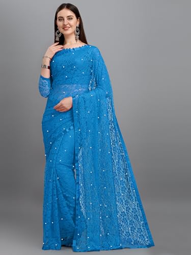 Image of LOROFY Women's Brasso Net Saree With Blouse