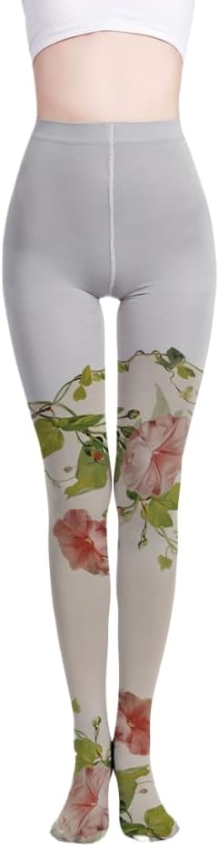 Premium Velvet Fashion Flowers Print Leggings Patterned Opaque Tights for Women with Designs 120D Pantyhose Stockings