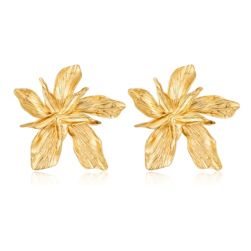 Large Gold Flower Earrings for Women Trendy Statement Earrings Big Floral Dangle Earrings Boho Earrings
