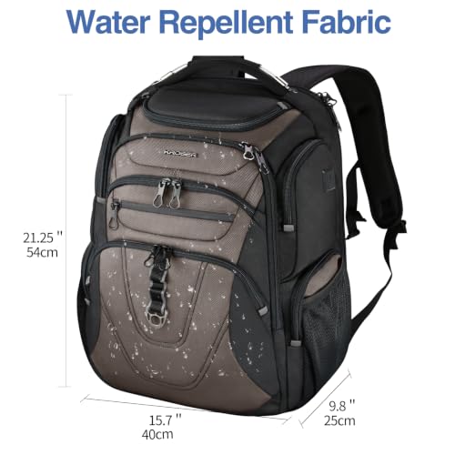 Image of KROSER TSA Friendly Travel Laptop Backpack 18.4 inch XXXL Gaming Backpack Water-Repellent College Daypack Business Backpack with RFID Pockets & USB Port for Men /Women-Black /Light Browm