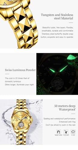 Image of OUPINKE Automatic Watch for Women Self-Winding Luxury Original Ladies Watch | Skeleton Mechanical Diamond Gold /Black /Sliver 24 Hours Gift Wrist Watches