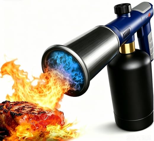 プロパントーチガン ワンタッチマックスファイヤー付き 火炎放射器 安全ロック付き 真空調理用ブロートーチ バーベキュー用クッキングトーチ キャンプファイヤーチャコールブルー (プロパンタンクは付属しません)