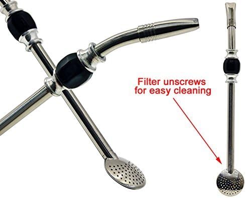 Miniatura 4 de RECHERE Acero inoxidable Yerba Mate Tea Bombilla Calabaza Beber Paja Filtro Plata (Negro)