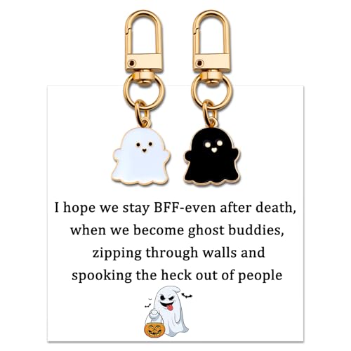 Wrpixe Funny Halloween Gifts Ghost Keychain Halloween Themed Gifts for Friends BFF Bestie Spooky Ghost Gift for Women Adults Cute Stocking Stuffers for Girls Teens Boo Basket Gift for Her with Card