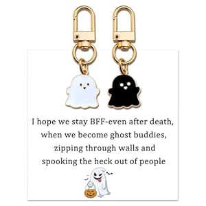 Funny Halloween Gifts Ghost Keychain Halloween Themed Gifts for Friends BFF Bestie Spooky Ghost Gift for Women Adults Cute Stocking Stuffers for Girls Teens Boo Basket Gift for Her with Card