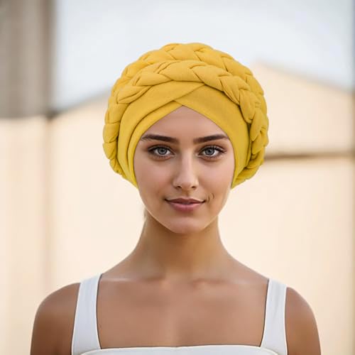 Image of DRESHOW African Women Turban Caps Beanie Twist Headscarf Pre-Tied Double Twisted Braids Headwraps for Women Chemo Cancer Cap