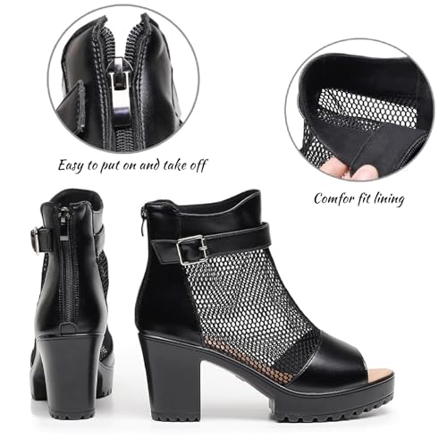 Womens Open Toe Hollow Out Mesh Ankle Boots Sandals Summer Breathable Chunky Heel Ankle Boots With Zipper Classic Gladiator Casual Sandals4