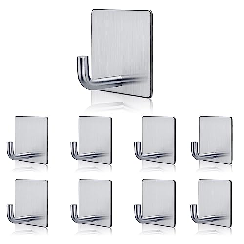 Image of Enclave Heavy Duty Adhesive Hooks, Stick on Wall Adhesive Hangers, Strong Stainless Steel Holder, Self Adhesive Hooks for Kitchen Bathroom Home Door Towel Coat Key Robe. (Cube Silver, Pack of 8)