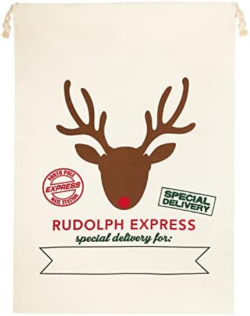Ultra Rudolph Express Large Father Christmas Sacks 70cm by 50cm Linen Xmas Gifts Presents Traditional Childrens Adults Drawstring Bags Christmas Bags for Presents