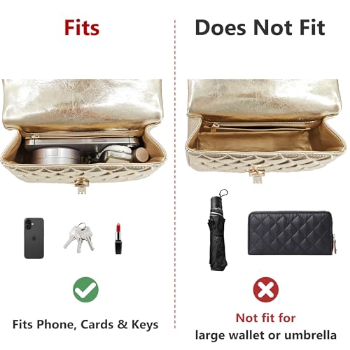Image of M-ioi-M Small Quilted Crossbody Bags for Women,Leather Shoulder Bag with Gold Chain Strap,Metal Top Handle Flap Evening Purse