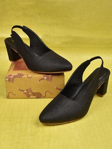 Image of Classic Closed Pointed Toe Mid Block Thick Heel Slingback Pumps for Women Signora104| Glitter Fabric Dress Shoes | Wedding Party | Evening Trendy Signora104