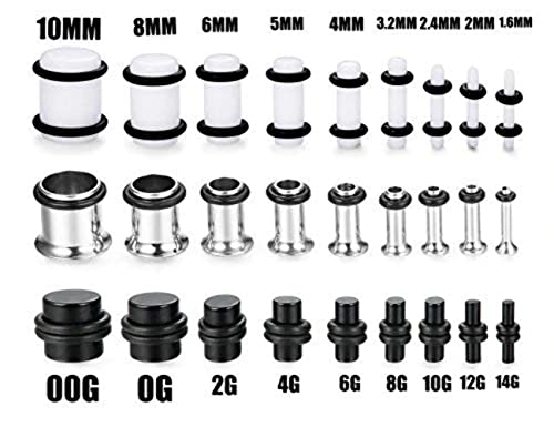 Finrezio 72Pcs 14G-00G Ear Stretching Kit Tapers Plugs Gauges Set Body Piercing Jewelry Made Of Surgical Stainlese Steel And Acrylic #TOP1
