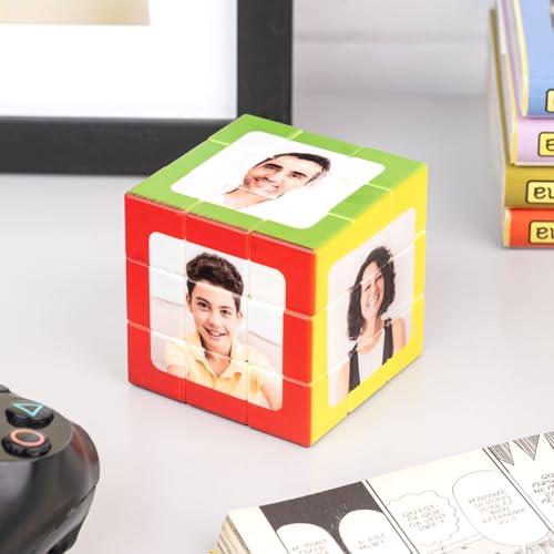 Wanapix | Cubo lógico personalizado 3x3 | Juego de lógica giratorio con las 6 fotos de tu elección | Impresión directa en cada lado | Cubo de velocidad clásico 3x3 | Marco de color