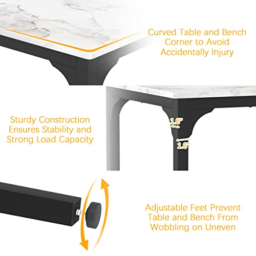 Wiberwi Dining Table Set For 4, 47.3” Kitchen Dining Table, 3 Piece Kitchen Table And Chairs For 4, Heavy Duty Dining Room Table With Metal Frame & Faux Marble Tabletop For Kitchen Small Spaces #TOP5