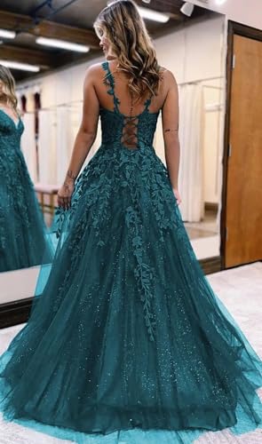 GARDOM Spaghetti Straps V Neck Glitter Prom Dresses 2024 Appliques Tulle Long Prom Dress Ball Gowns Fairy Wedding Gown2