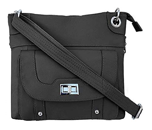 Roma Leathers Concealed Carry Cross Body Leather Gun Purse with Locking Zipper Black