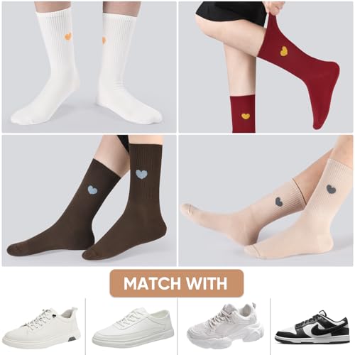 Image of Corlap Women's Cotton Crew Calf Socks - 5 Pairs Ankle High Dress Casual Socks, Fun Cute Heart Gifts for Mom Mother