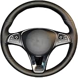 DIY 手縫い黒革車のステアリングホイールカバー、W205 C180 C200 C260 C300 B200