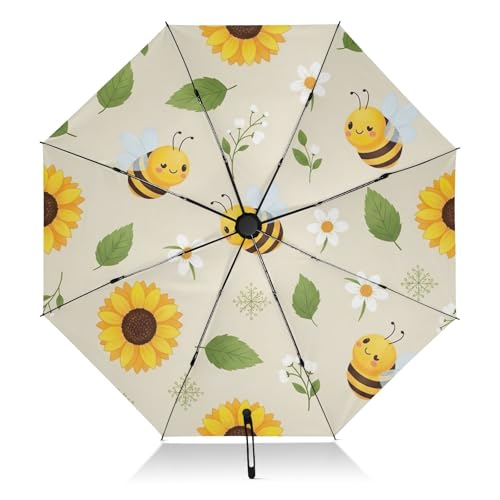 Parapluie portable avec fleurs jaunes et abeilles au style poétique