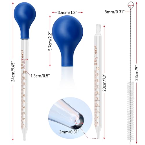 2 Stück Pipette 10ml, Glaspipette mit Reinigungsbürste, Messpipette für Labor Lebensmittel Forschung Medizin Schule