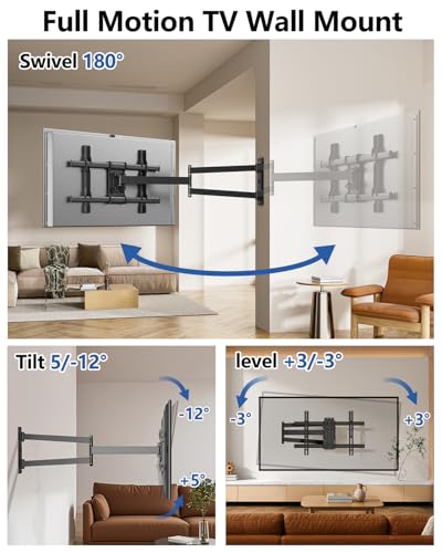 FORGING MOUNT Long Arm Corner TV Wall Mount for 32-75 inch TVs,Single Stud Full Motion Articulating TV Mount Bracket with 33” Extension, Swivel Tilt, Max VESA 600x400mm, Holds up to 100 lbs
