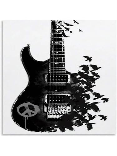 Peinture murale de guitare abstraite noir et blanc toile moderne poster 70x100 cm