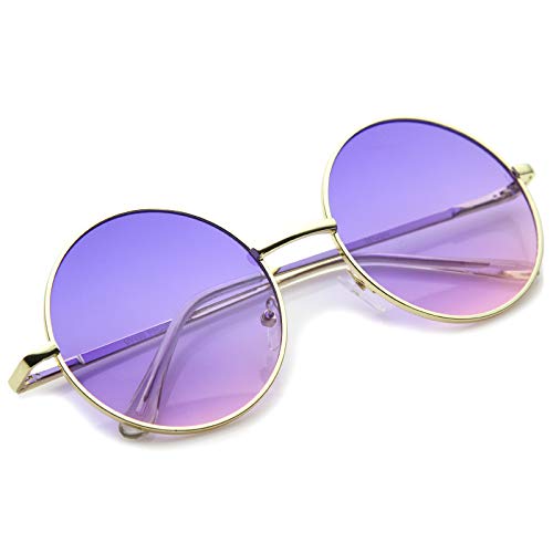 zeroUV Bohemian Full Metal Frame Gradient Flat Lens Round Sunglasses 54mm4