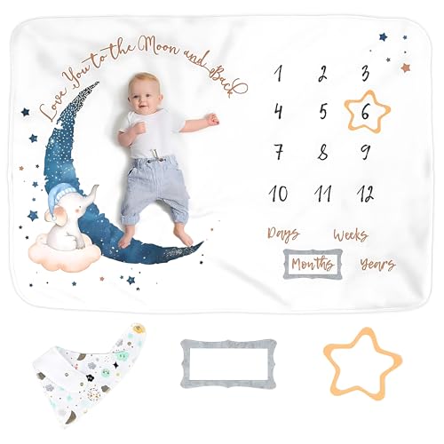 Image of Luka & Lily Baby Milestone Blanket - Ultra Soft Fleece Monthly Milestone Blanket for Baby Girl and Boy - Perfect for Baby's First Year Growth Chart - Monthly Baby Milestone - Black Moon - 60"x40"