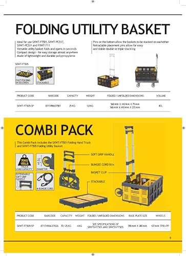 Image of STANLEY SXWT-FT505-SP Folding Utility Basket,25kg Load Capacity,40L Volume,Retractable Placement Pins for Easy & Stable Double or Triple Stacking,Open Dimn: 56.8x41x27.2 cm,Folded Dimn: 56.8x41x7.5 cm