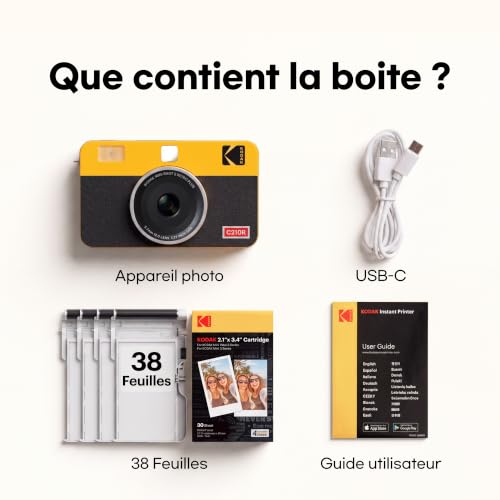 KODAK Mini Shot 2 Retro Appareil Instantané 5x7,6cm, 38 Feuilles, Blanc