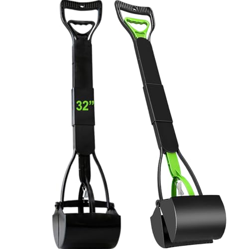 Image of 2-Pack Pooper Scooper for Large Small Dogs Heavy Duty, 32 inch Long Handle Poop Scoops for Yard, Grass, Gravel, Dog Poop Grabber with High Strength Material and Durable Spring(Green&Black)