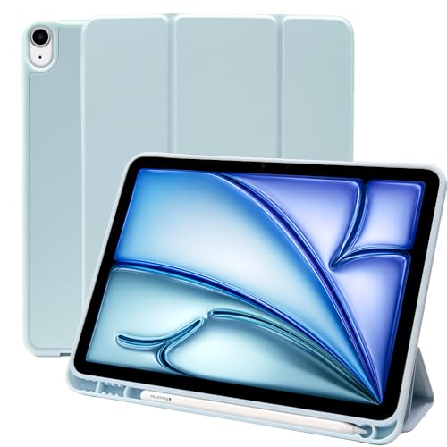 MS factory iPad Air 11インチ ケース M3 (2025) M2 (2024) 第5/4世代 用 カバー ペン収納 耐衝撃 ソフトTPU アイパッドエアー 第5世代 第4世代 Apple Pencil Pro 対応 アリス ブルー 水色 IPDA4-S-HDR-LSK