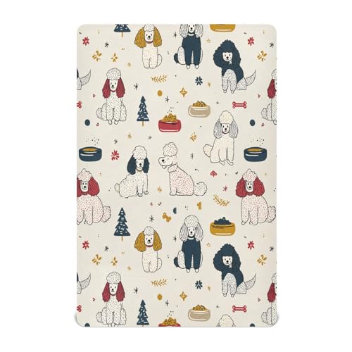 Sábana de cama para niños pequeños, estilo bosquejo, lindos perros de dibujos animados, color crema, esenciales para cuna, 52 x 28 pulgadas