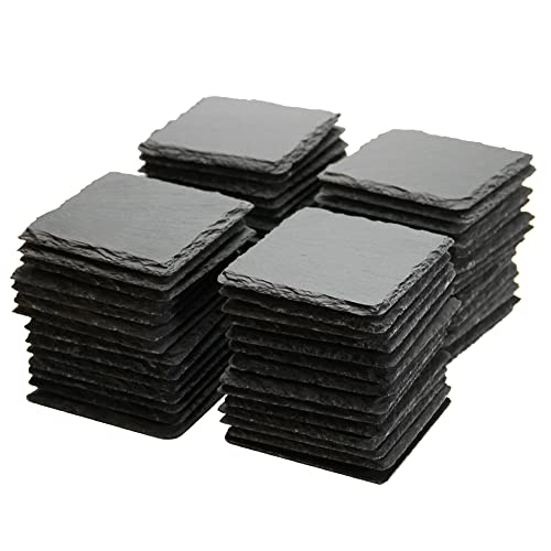 Image of MONKEY SUN 60 Pack 4 x 4 Inch Gorgeous Black Slate Stone Coasters Bulk Square Slate Stone Cup Coaster for Drink Bar Kitchen Home, Handmade Natural Rough Edge, Set of 60