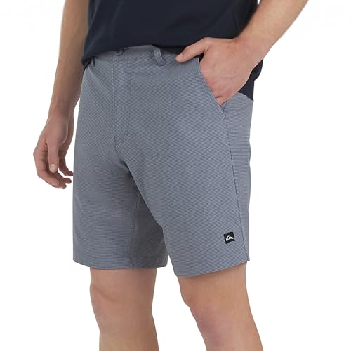 Quiksilver Mens Regular Fit Fixed Waist Water Friendly Active Hybrid Shorts Striped Design - Smoked Gray 42
