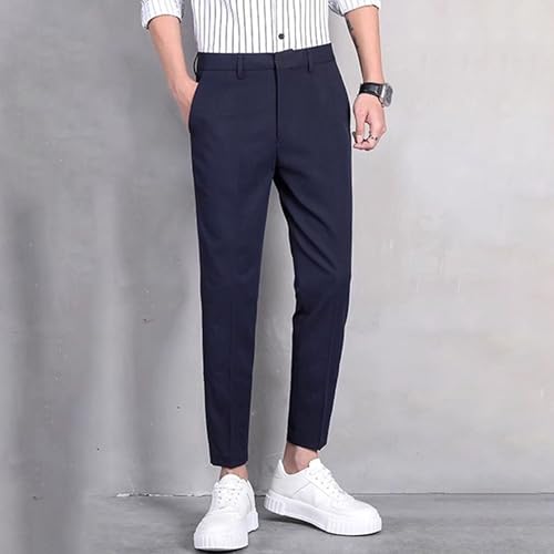 Men’s Cropped Slim Fit Pants Tapered Ankle Dress Suit Pant Stretch Wrinkle Free Trousers3