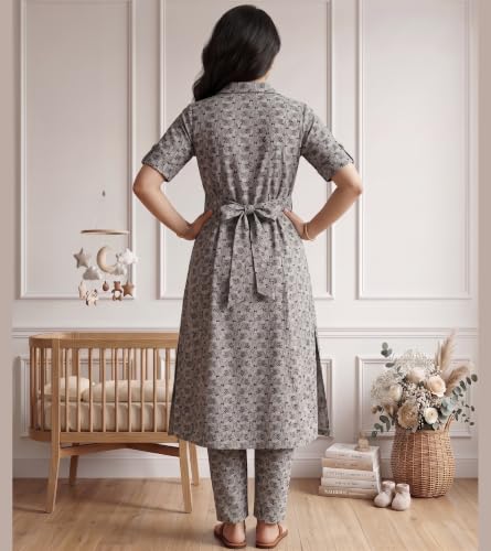 Image of DUMMY SHAPE Feeding Dresses for Women Full Set | Cotton Blend Maternity Kurta Pant Suit with Dual Nursing Zippers, Side Pocket to Pre & Post Pregnancy | Mom to Be Gifts