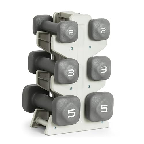 Image of Tone Fitness Neoprene Dumbbell Set with Storage Rack - Non-Slip, Anti-Roll Hand Weights for Home Gym Workouts | 20 lb, 32 lb, 50 lb, 60 lb & 100 lb Options