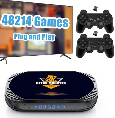 Retro Gaming Console with 48214 Classic Games, Plug and Play Video Game Console for 4K TV, 76 Emulators All in One Retro Game Console, EmuELEC 4.6 System, S905X4 Chip, Up to 4 Players, 2 Wireless CTL
