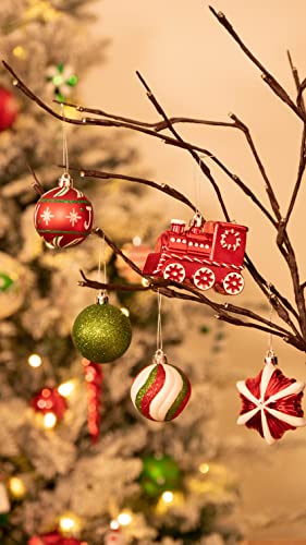 Valery Madelyn Classic Collection Splendor Red Green White Christmas Ball Ornaments, Shatterproof Christmas Tree Ornaments For Xmas Decoration (2 Items Bundle #TOP2
