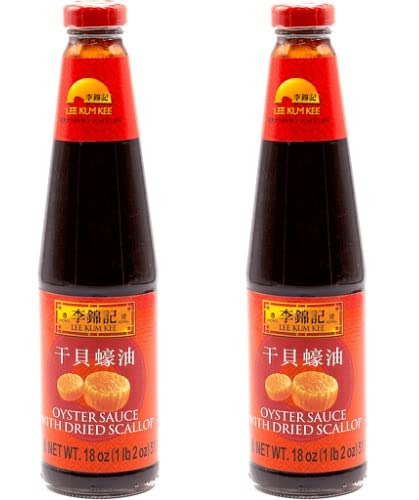 Lee Kum K Oyster Sauce with Dried Scallop 2 Glass Bottles N.W. 18 oz/510g each