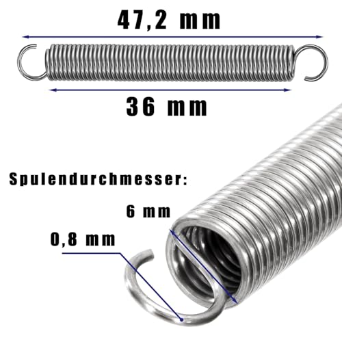 YOGAZEN 4 Stück Zugfedern mit Haken, Zugfeder Edelstahl 47.2x6x0.8MM, Spannfeder Sonnensegel, Federn Metall Spiralfeder Federstahl Zugfedern Sortiment Stahlfeder Spannfeder mit Haken für Trampolin
