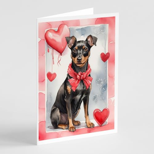 Caroline's Treasures DAC4500GCA7P Manchester Terrier Valentine Roses Greeting Cards Pack of 8 Blank Cards with Envelopes Whimsical A7 Size 5x7 Blank Note Cards