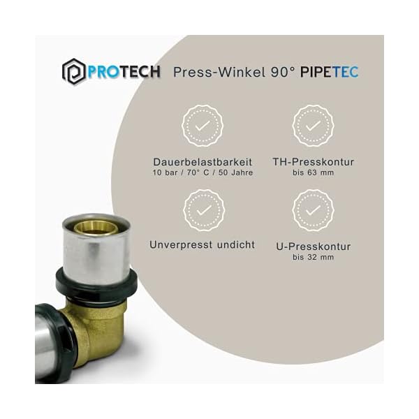 PROTECH 1 Stück Press-Winkel 90° 16 x 2 TH Pressfitting Alu Verbundrohr Messing DVGW Fitting TH Profil Kontur Bogen… – Bild 7